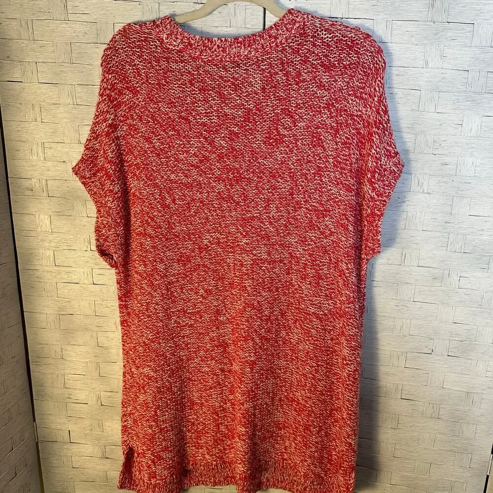 J Jill women's sweater cap sleeve loose knit‎ coastal grandma feminine red white